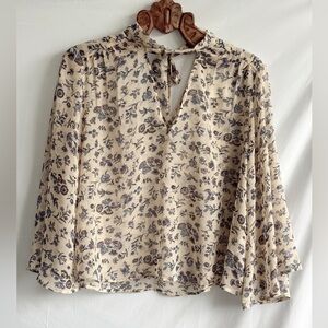 Lucky Brand Cream and Blue Floral Blouse